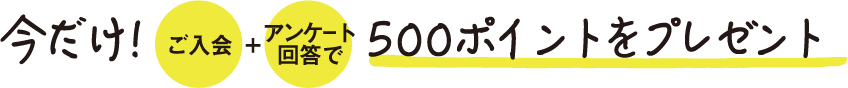 今だけご入会、アンケート回答で500ptプレゼント